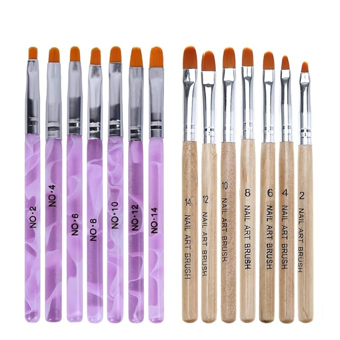 WOKOTO 14 Pcs Acrylic Nail Brush Set, UV Gel Nail Acrylic Brush Tips Builder Brush Nail Painting Brush Pen Nail Dust Brush 3d Nail Art Brush Nail Polish Brush Kit