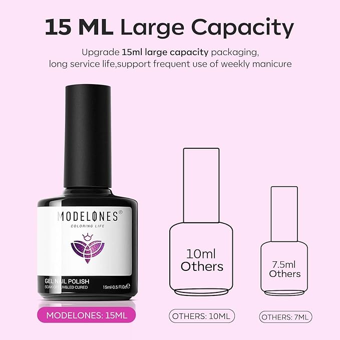 modelones Gel Nail Polish, 15 ML Chameleon Purple Gel Polish Pink Holographic Nail Polish Hot Pink Shimmer Glitter Gel Polish Soak Off LED Nail Art Gel DIY Salon Gift for Women