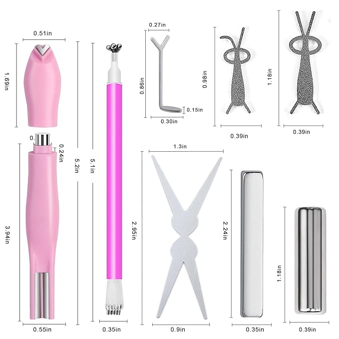 14pcs Cat Eye Magnets, 3-in-1 Heart Magnet for Nails, Flower Magnet, Cylindrical Rectangular Magnet+Scissor-Shaped Plates+Y-Shaped Brackets+Bunny-Shaped Plates for French Heart Bunny Effect