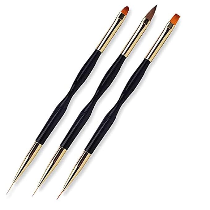 3 Pcs Nail Drawing Pen, Dual End Nail Art Pen Brush Acrylic Round Flat Painting Drawing Liner Nail Tools