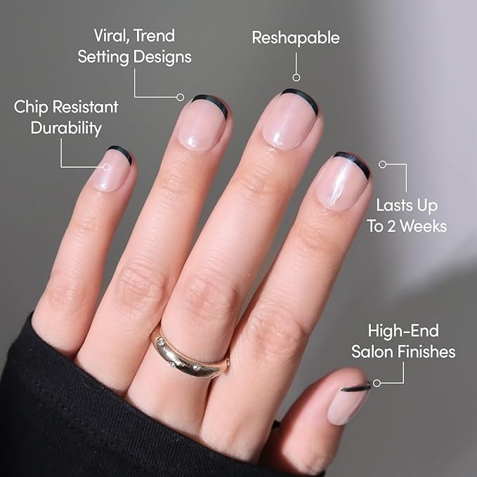 Glamnetic Press On Nails - Burnt Miso | Super Short Black French Tip Fake Nails, Extra Short Salon Quality French Manicure | 12 Sizes - 30 Nail Kit with Glue