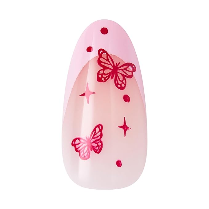 KISS CORE, Press On Nails, Nail glue included, 'Signature', Pink, Medium Size, Almond Shape, Includes 32 Nails, 2g Glue, 1 Manicure Stick, 1 Mini File
