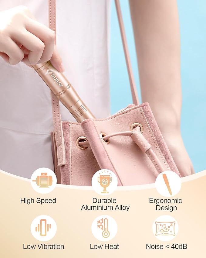 Subay Electric Nail File, Nail Drill Machine for Acrylic Gel Nails, Portable USB Nail Drill Kit Set with 6 Nail Drill Bits & 26 Sanding Bands for Home and Salon Use - Gold