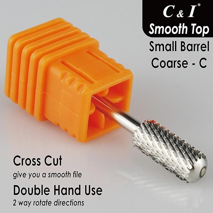 C & I Small Barrel Smooth Top Nail Drill Bit, Safety Round Top, Professional Electric File for Manicure Drill Machine, Remove Nail Gels, Acrylics, 3/32” (Coarse – C)