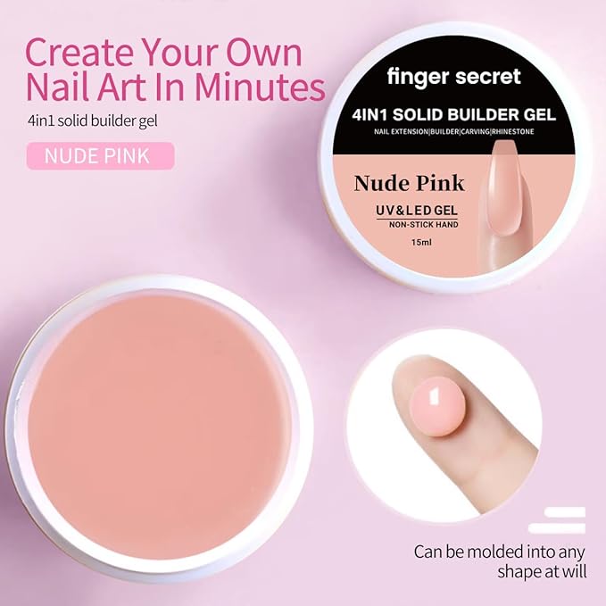 Solid Nail Builder Gel Set, Nudepink & Clear Nail Extension Gel with Nail Art Tools, DIY Non Stick to Hand for Nail Art, Solid Builder Gel for Long Lasting Manicures Nail Enhancement Gel Poly Nail Gel