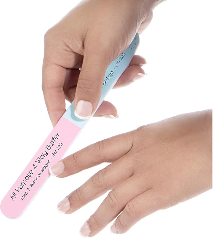 Iridesi 4 Way Finger Nail File and Buffer, Emery Boards For Natural Nails, 4 Fingernail Files in 1, Professional Filer Board and Shiners, 7 Inches Long, Salon Supplies Buffers Shine Kit, 12 Pack