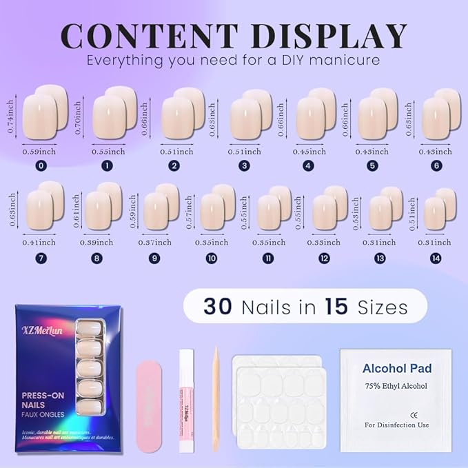 Khaki White Ombre Press on Nails, Short Square Acrylic Fake Nails Design, Natural Reusable Nails Kit for Women DIY False Nail Art Decoration Gift, Salon Quality Reusable 15/30 Pcs