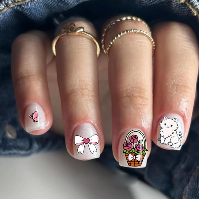 PH PandaHall 2pcs Cute Animals Nail Stamping Plates Bunny Cats Nail Art Templates Afternoon Tea Theme Dessert Cake Manicure Art Stencils for Manicures Salon Print Decoration