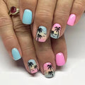 Tropical Press on Nails Summer Beach Fake Nails Short Square Nails Press ons with Design Reusable Artificial Nail Full Cover Glue on Nail Stick on Nails for Women Manicure 24Pcs
