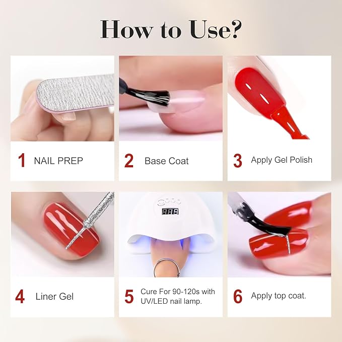 VENALISA Liner Gel Nail Polish 8ML 1 Pcs Silver Gel Polish For French Tip With Thin Brush Nail Art Swirls Nail Design Soak Off UV DIY at Home Manicure Salon
