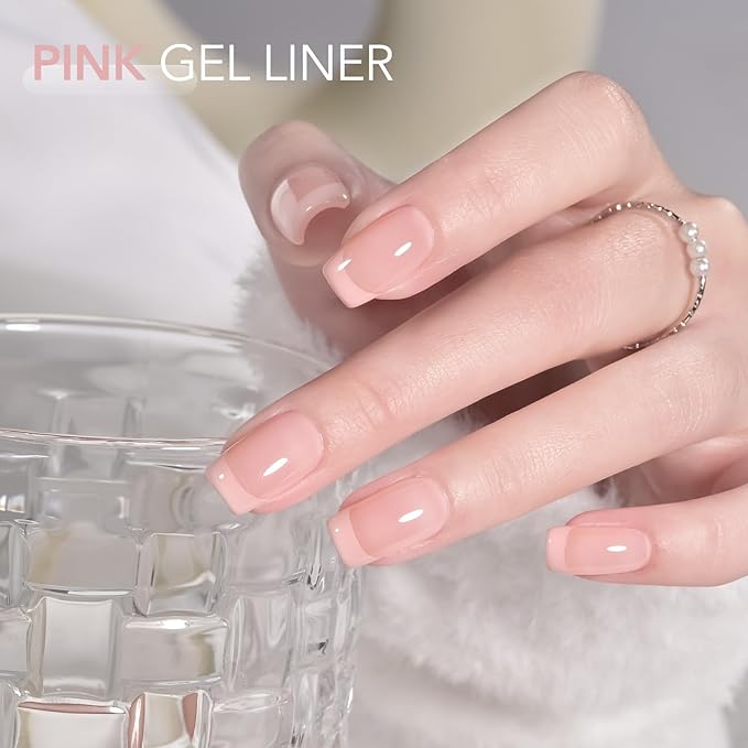 GAOY Baby Pink Swirl Gel Nail Polish Art Liner, 12ml Light Pastel Pink Color Nail Paint Design with Thin Brush, UV Light Cure for DIY French Manicure at Home