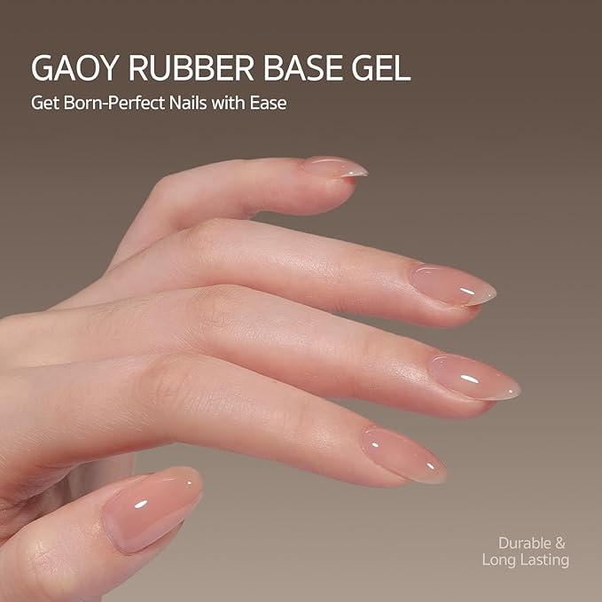GAOY 16ml Rubber Base Gel, Jelly Builder Base Nail Gel Nude Sheer Pink, 3-in-1 Soak Off Nail Strengthener UV Light Cure, 01 Lush Nude
