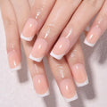 Nude+White French Tips Press on Nails, Short Square Acrylic Fake Nails Design, Natural Reusable Glue-On Nails Kit for Women DIY False Nail Art Decoration Gift, Salon Quality Reusable 32 Pcs