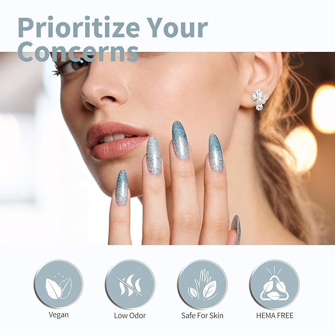 CANNI Glitter Blue Gel Nail Polish, 1Pcs Blue Sparkly Gel Polish Shiny Glitter Color Soak Off U V Nail Manicure Salon DIY at Home