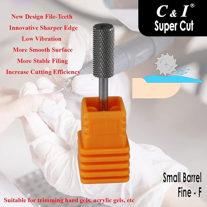 Super Cut Upgrade Edition, Small Barrel Nail Drill Bit for Electric Manicure Drill Machine, Remove the Nail Gels, Acrylic Gels, or Dip Powder (Fine -F)