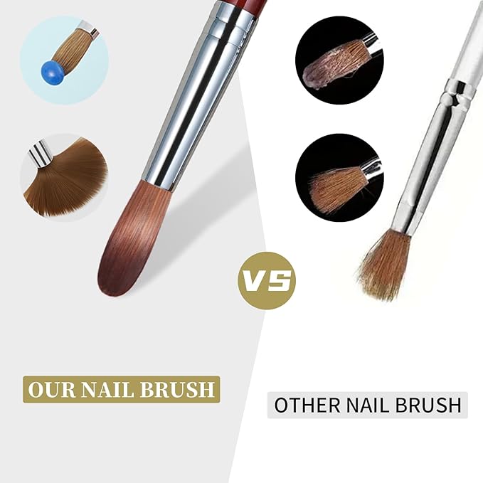 100% Pure Kolinsky Hair Acrylic Nail Brush Sandalwood Handle Professional Manicure Brushes for Powder Nail Acrylic Application - Salon & DIY Nail Art Essentials - Size 10, 1.0 Count