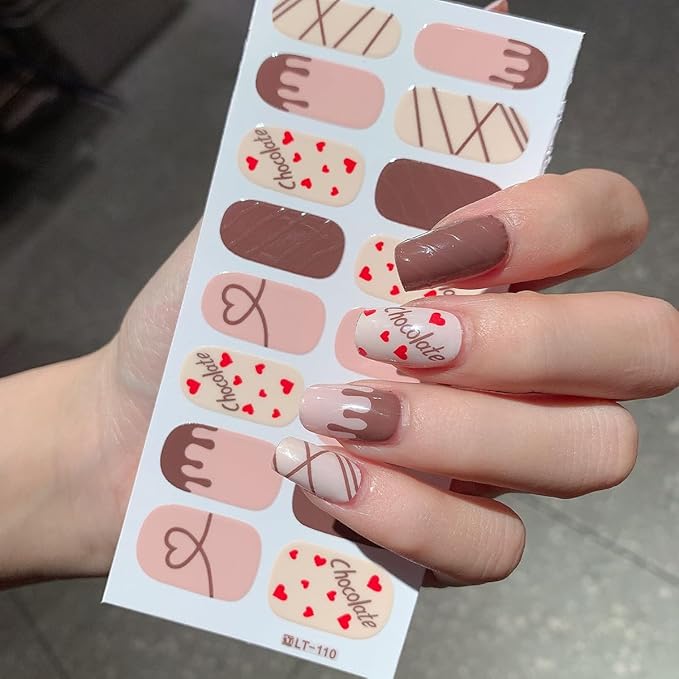 6 Sheets Valentines Day Nail Stickers Romantic Pink Red Heart Full Wrap Gel Nail Strips Self-Adhesive Red Lips French Tip Nail Polish Strips Cute Holiday Gel Nails Decals for Women Acrylic DIY
