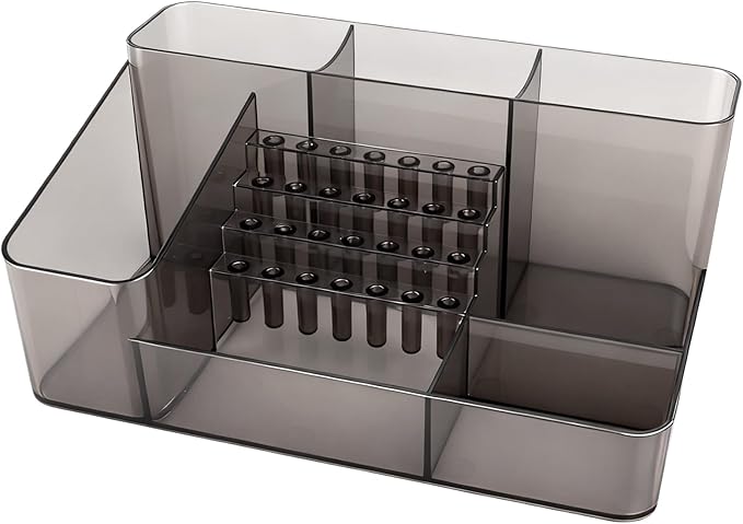 Nail Drill Holder & 28 Holes Nail Drill Bits Holder, Transparent Acrylic Nail Drill Machine Storage Box, Professional Nail Drill Organizer Case for Manicure tools (Gray)