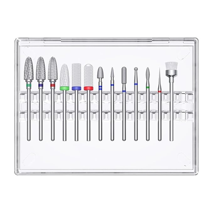 Glix 13-in-1 Professional Nail Drill Bits Set, Tungsten Carbide, Ceramic, and Diamond Cuticle Remover E File Bits for Acrylic Nails, Gel Polish Removal, 3/32" Shank Manicure Kit