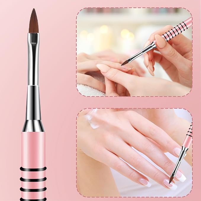 2Pcs 3D Nail Brush for Acrylic Nails Size #2#4 3D Flower Brushes Kolinsky Nail Art Brushes, Nails Design Brush Manicure Tools for Women with Non-Slip Handle, Pink