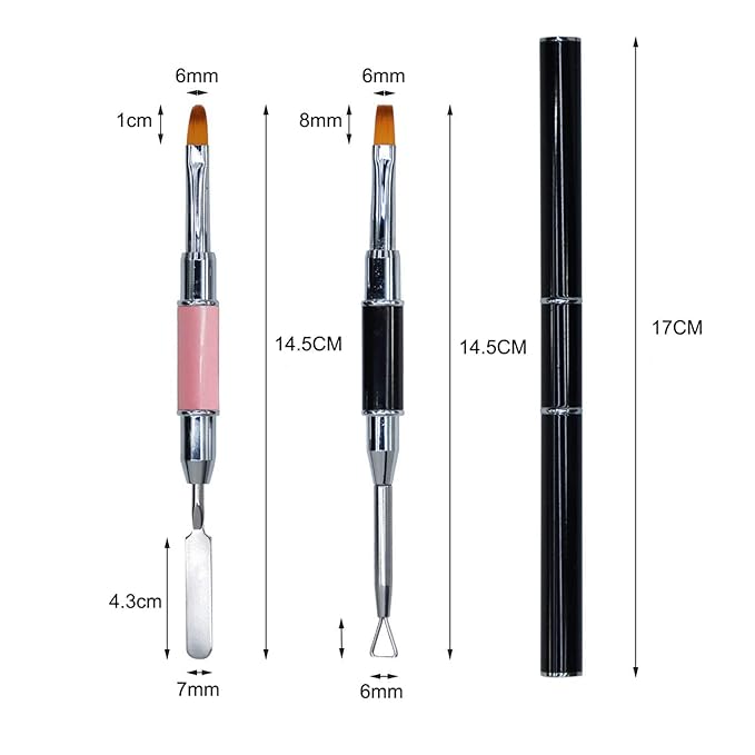 Kalolary 2Pcs Acrylic Dual-Ended Poly Gel Nail Brush, Gel Picker and Nail Pusher Peeler Scraper, Cuticle Remover - Stainless Steel (Pink&Black)