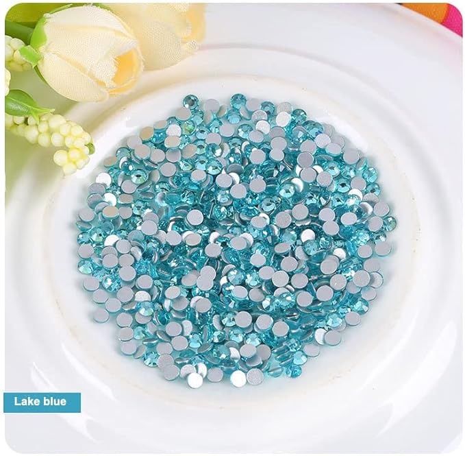 Onwon 1440 Pcs Crystal Flat Back Brilliant Round Rhinestones Glass Stones Glitter Gems Faux Diamond for Craft,Nail Art,Shoes,DIY Decorations (SS12 / 3.1mm, Lake Blue)
