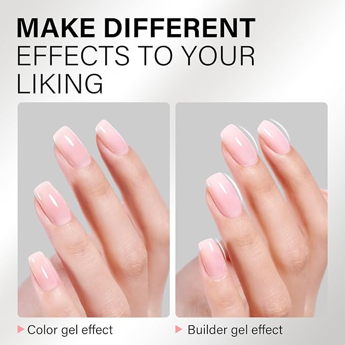 AILLSA Milky Pink Builder Gel for Nails 7 In 1 Hard Gel Polish for Nail Thickening Nude Strengthener Gel Polish Light Color Extension U V Gel for for French Manicure Base Coat Needed 0.51 Oz GB90