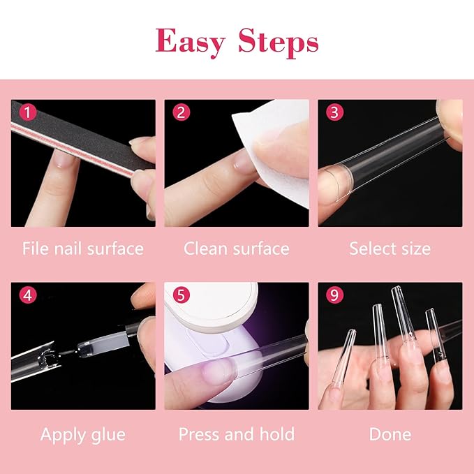 LIONVISON 3XL Coffin Nail Tips Professional, 504PCS Extra Long Tapered Square, 12 Sizes Straight Press On Gel Nails, Home DIY Salons