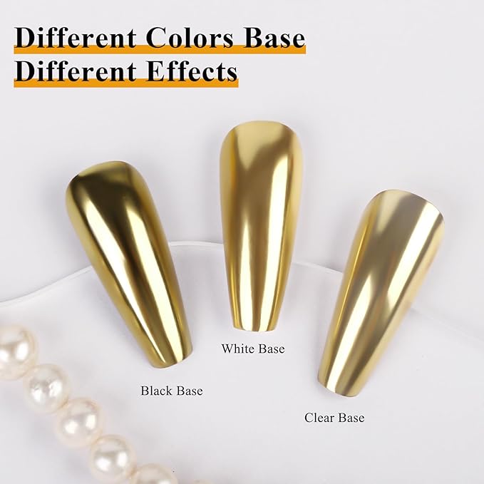 Imtiti Gold Chrome Nail Powder Kit,1g Gold Meatllic Mirror Effect Powder with 10ml White Color Gel Polish Metal Nail UV DIY Kit