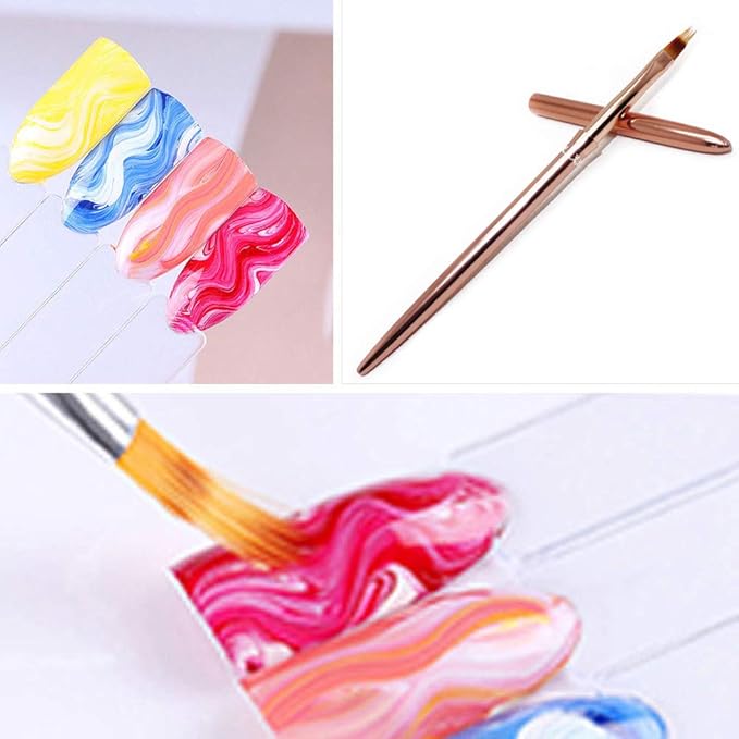 SILPECWEE 1Pc Kolinsky Nail Art Brushes, Ombre Nail Brush Rose Gold Acrylic Nail Design Tool Gradient Color Painting Pen Professional Manicure Brushes Nail Art Tools