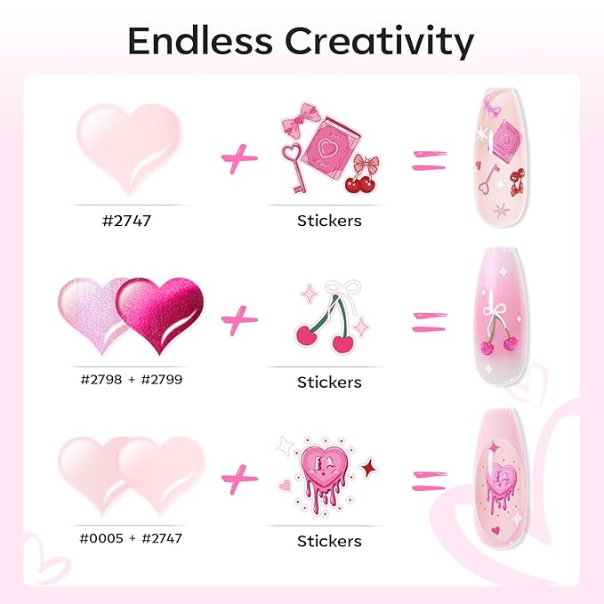 Modelones Gel Nail Polish Set, 6 Colors 2026 Spring Easter Pastel Nude Pink Milky White French Jelly Gel Polish Pearl Hot Pink Glitter Heart Cat Eye Nail Gel Polish LED DIY Gift with Stickers & Magnet