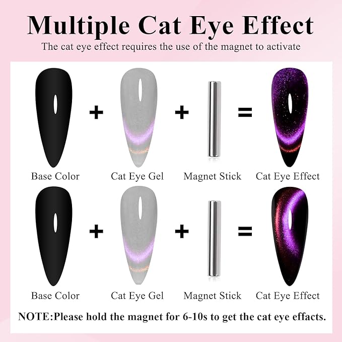Imtiti Cat Eye Gel Nail Polish, 15ML Pink and Purple Two Flashes Glitter Cat Eye Gel Polish with Magnet UV LED Magnetic Gel Nail Polish Dopamine Iridescent Sparkly Home DIY Manicure Nail Salon Kit