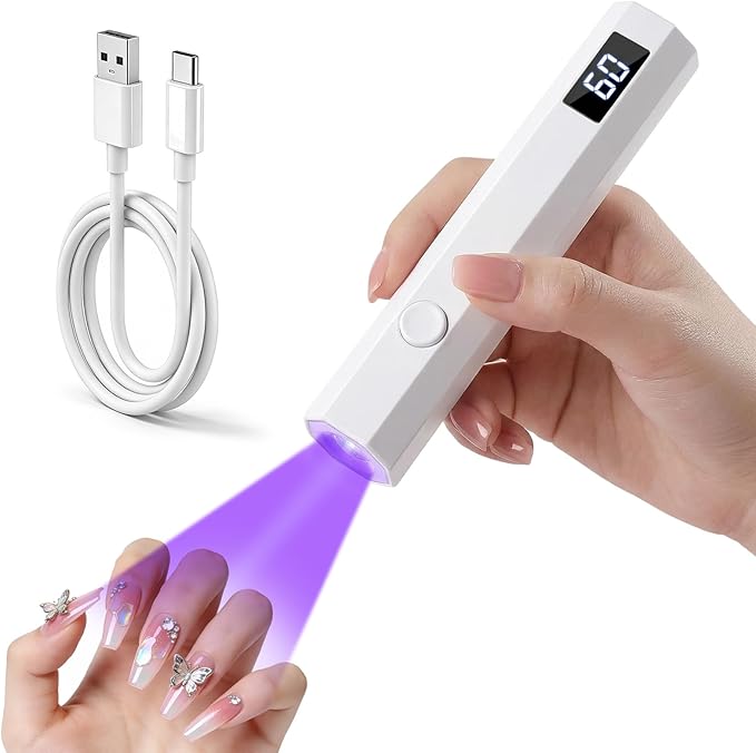 Handheld UV Nail Light for Gel Nails, Flash Cure Nail Lamp with LED Display, Settings 20/60s Timer Rechargeable Mini UV Led Nail Lamp, Hand Held Nail Light for Glue Polish Home Salon DlY, White