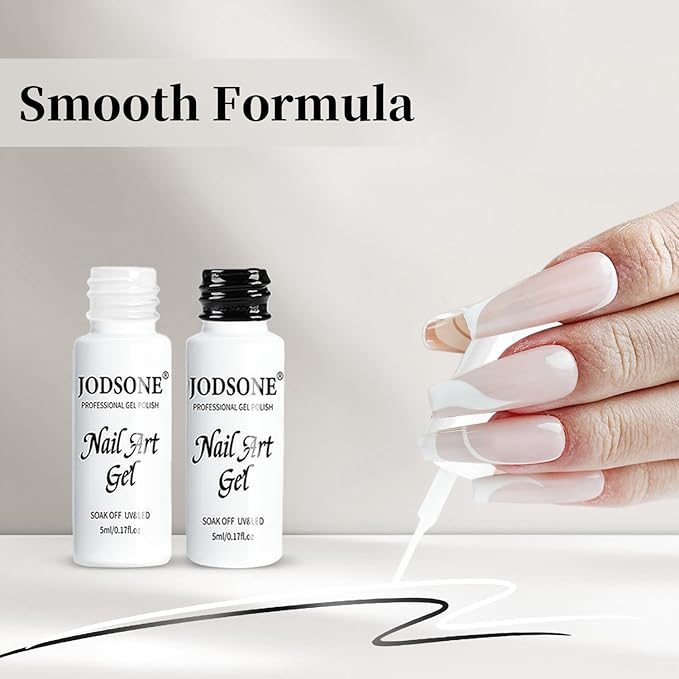 JODSONE Nail Art Gel Liner 2 Colors White Black Gel Nail polish Need U V Lamp Cured with Thin Brush at Home Salon Design
