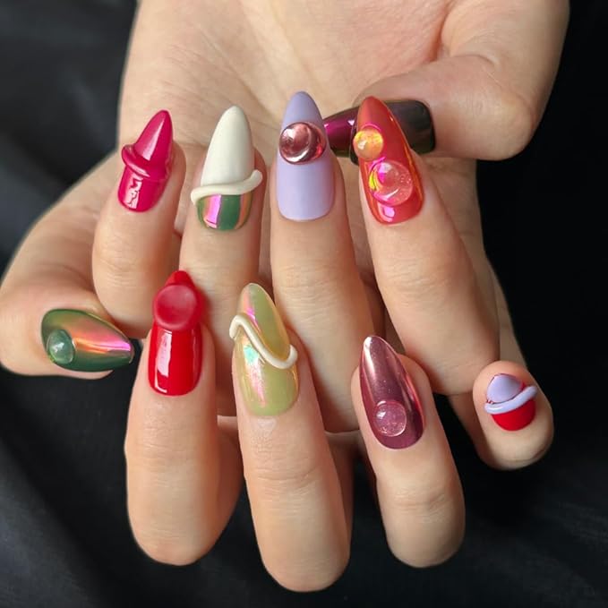 Handmade Nails Press On Nails Almond Art False Nails Women's Nails Kit (Size M）