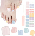 SILPECWEE Semi Cured Gel Nail Strips, Toenails Stickers Full Nail Wraps UV Light Required, Salon Quality, Easy to Apply & Remove, Toenail Strips for Women Girl (Candy-Colored Delight - 32PCS)