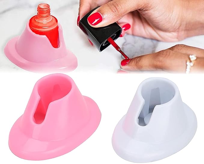 2Pcs Pink and White Soft Rubber Nail Polish Bottle Holder Nail Polish Stand Anti-Spill Nail Art Organizer Display Manicure Tools for Nail Art Salon Professional Design Nail Art and Polish