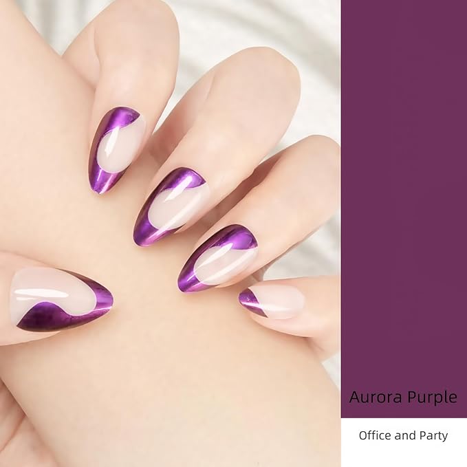 Purple Metallic Wave Press On Nails, Stiletto Shape, Long Length,24 Pcs Press On Nails,Easy Application Manicure Set for Work, Party & Daily Use, Perfect for Women and Students