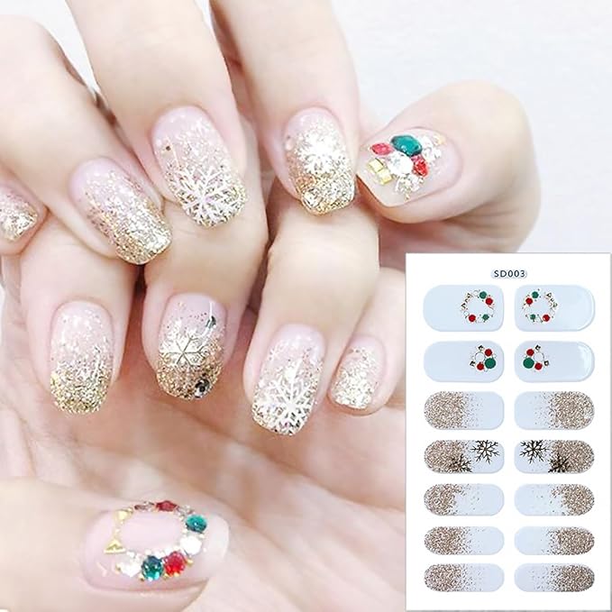 6 Sheets Christmas Nail Polish Strips 3D Green Xmas Trees Gel Nail Stickers Snowflake Self-Adhesive Xmas Holiday Full Wraps with Reindeer Santa Claus Elk Full Wrap Toenail Stickers for Women Nails DIY