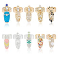 10Pcs Fingernail Rings with Acrylic Rhinestone 10 Styles Alloy Nail Cover Ring Multi-Style Opening Crown Bowknot Fingertip Nail Rings Halloween Christmas Loop Bow Tip Decoration