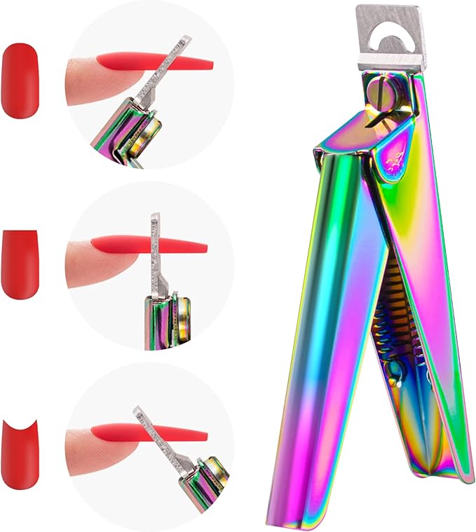 Chameleon Premium Adjustable Nail Clippers for Acrylic Nails, Belleboost Rainbow Color Professional Stainless Steel Fake False Nail Tip Clipper Cutter Trimmer, Manicure Tool for Salon Home Nail Art