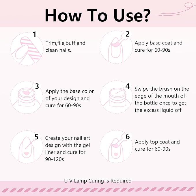 JODSONE Nude Pink Swirl Nail Art Liner Gel Polish,10ml Classic Color 3D Nail Art Pens Effect Nail Print Design with Thin Brush for French Tips Manicure Painting DIY at Home - LB05