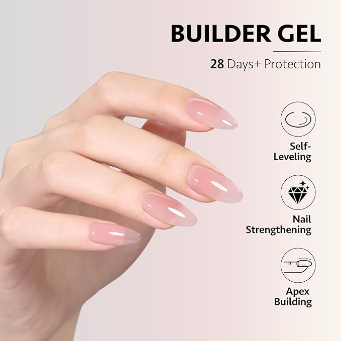 GAOY 6 Colors Builder Gel Set for Nails, Milky White Pink Nude Sheer Jelly Nail Strengthener, Soak Off Nail Extension Hard Gel, Rose Jelly, Base Coat Top Coat Needed