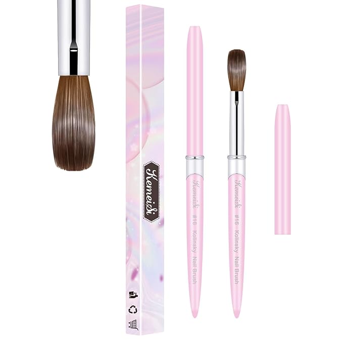 Acrylic Nail Brush Size #16, 100% Pure Kolinsky Nail Art Brushes for Acrylic Application, Sturdy Handle Oval Shaped Acrylic Powder Nail Design Tools for Professional Manicure DIY