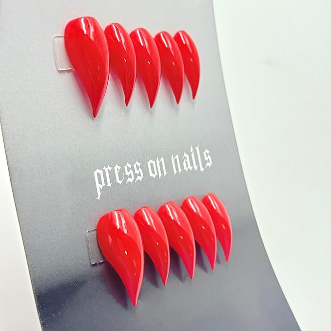 10 Pcs Christmas Press on Nails RIICFDD Red Fake Nails Curved Stiletto Eagle Claw False Nails Muti-Layer Gel Handmade Nail Cat Claw Stick on Nail for Women New Year Nail (S)