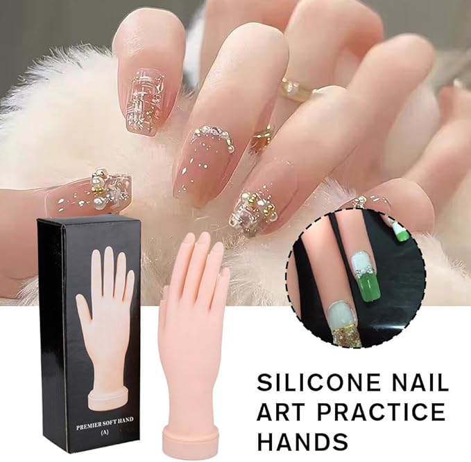Practice Hand for Acrylic Nails, 8.97Inches Flexible Bendable Fake Hand Manicure Nail Practice Hand for Beginners, Silicone Manicure Training kit for Nail Art