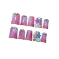 10pcs Short Duck Nails, Pink Ombre Press on Nails with 3D Ripple, Lollipop & Star Charms, Glossy Cute Fake Nails, Reusable Sweet False Nails for Women Birthday Party Carnival Full Set (Size L)