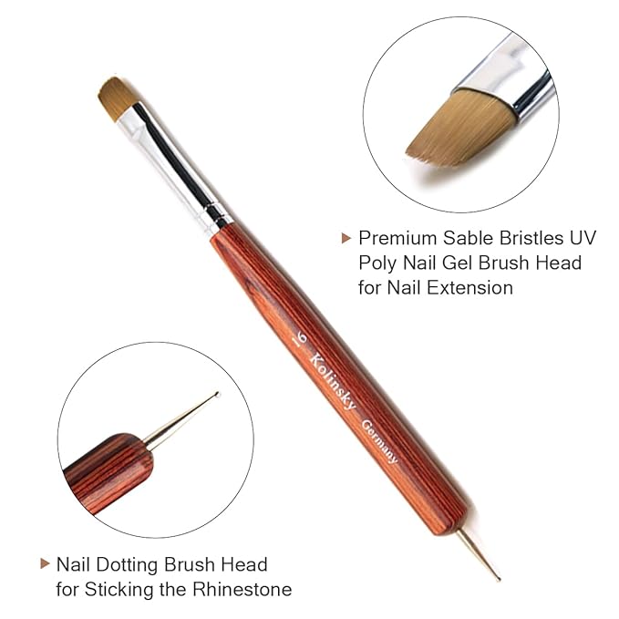 French Nail Brush - 2 Way French Gel Acrylic Nail Art Brush with Dotting Manicure Tool for Manicure Cuticle Clean Up Nail Art Design - Professional Salon Quality Brush, Dotting Pen (Red, 12#)