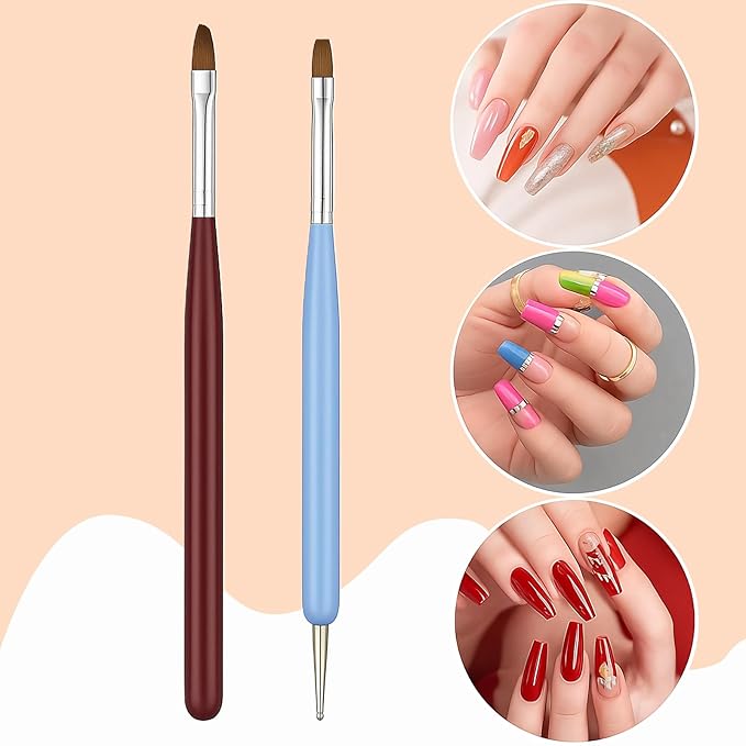 Nail Art Brushes Set – 6Pcs Gel Polish Nail Brush with Liner, Flat, Angled & Dotting Tips – Acrylic Nail Art Design Tools for DIY Manicure, Nail Extension, Salon Use – Pastel Colors with Gift Box