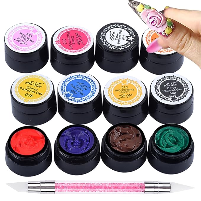 12 Color 3D Nail Sculpting Gel Set – Professional Carving Gels for Nail Art Design, Soak Off Polish Decoration, Flower Patterns & Precision Modeling Tools for Adults